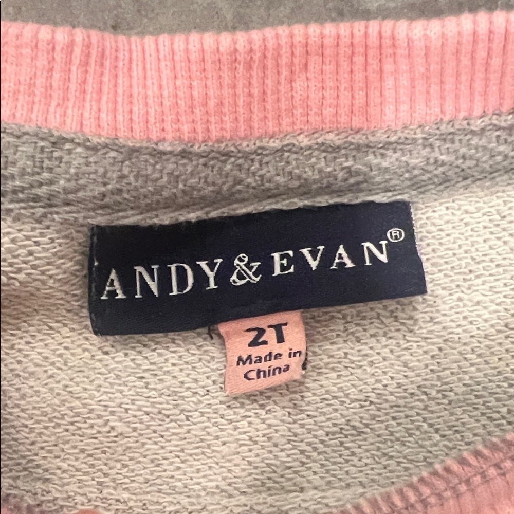 Andy & Evan toddler girl Grey Sweatshirt with Pink Heart Patch 2T - Picture 2 of 4
